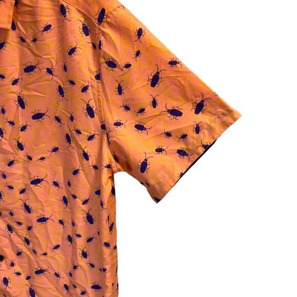 SUSLO Couture Size XL Men’s Button Up Shirt Peach Orange Purple Bugs Slim Fit - Picture 7 of 11